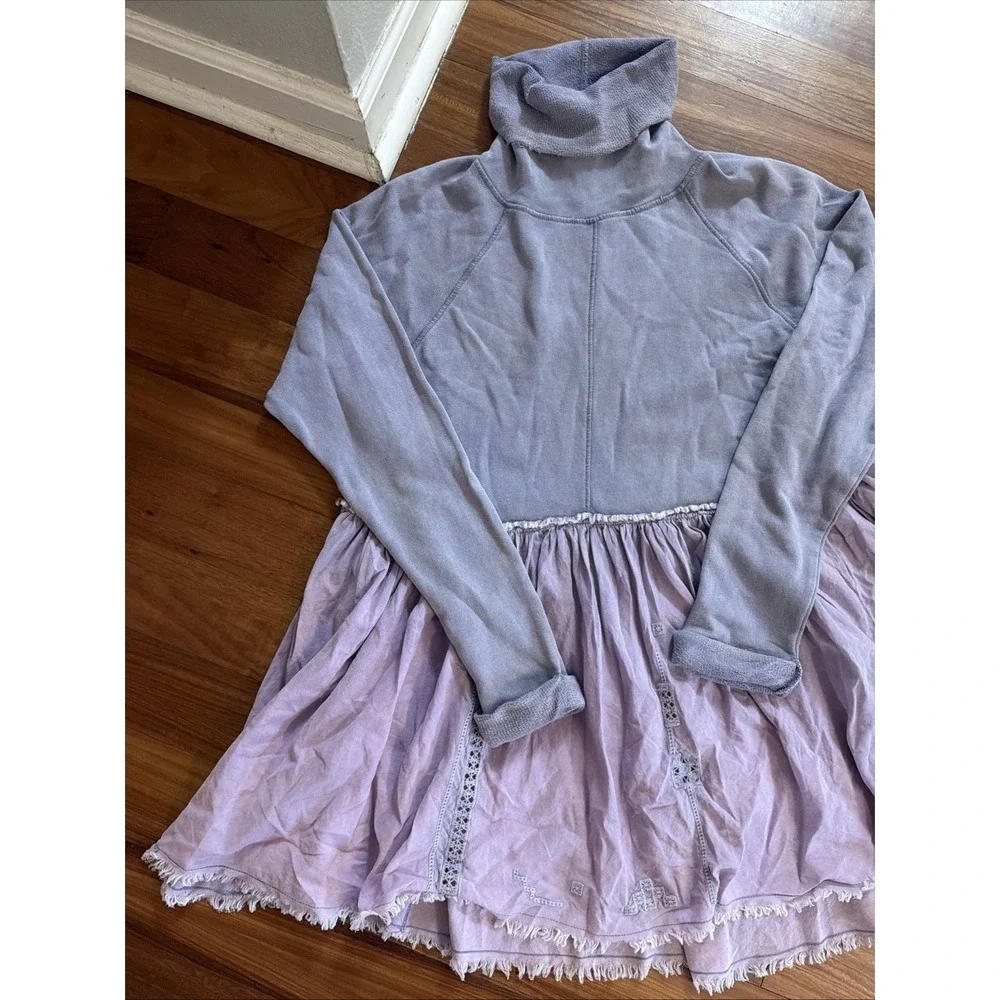 Free People NWT Turtleneck Long Sleeve Mini Dress Purple Twofer Size Medium